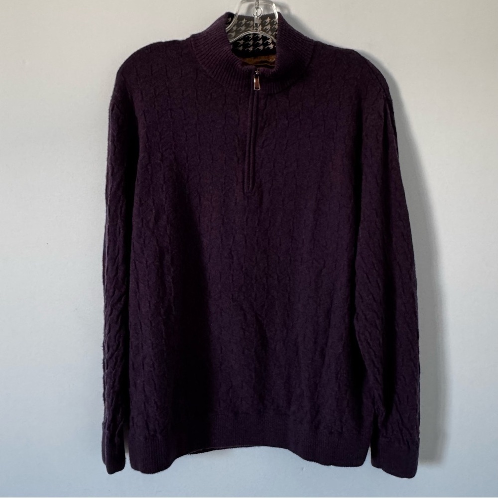 Robert Graham 100% Wool Quarter-Zip Sweater XL Classic Fit Purple - Picture 1 of 9
